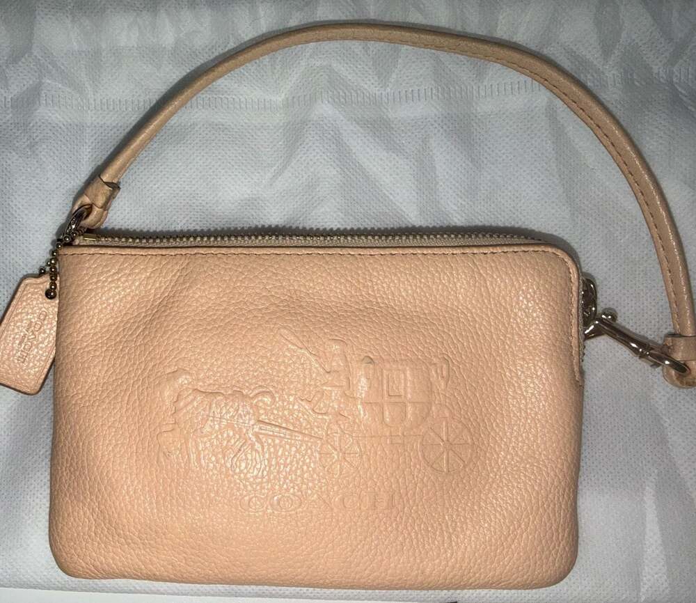 Coach Pebbled Leather Blush Pink  Horse and Carriage Wristlet Pouch